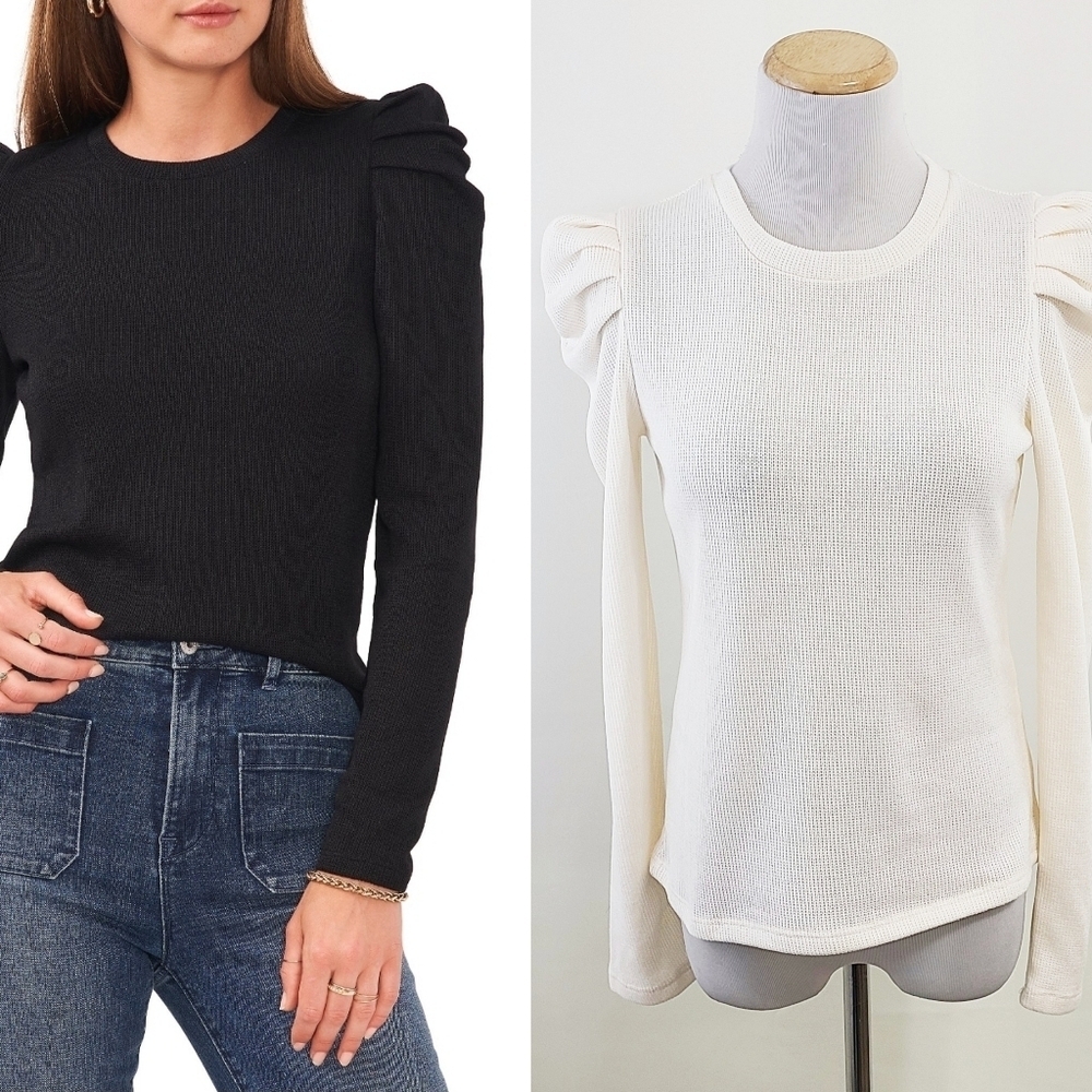 Chelsea & Violet Crew Neck Puff Sleeve Sweater Knit Top size medium NEW NWT